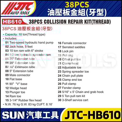 JTC-HB610 38PCS 油壓板金組 (牙型)2