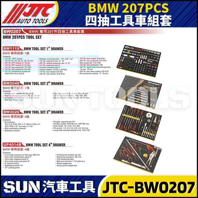 JTC-BW0207 BMW 207PCS 四抽工具車組套2