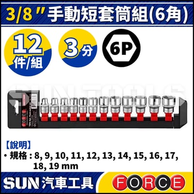 FORCE-3128 3分 12件 手動短套筒組 (6角)1