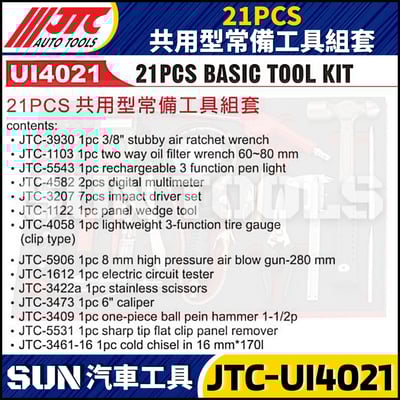 JTC-UI4021 21PCS 共用型常備工具組套2