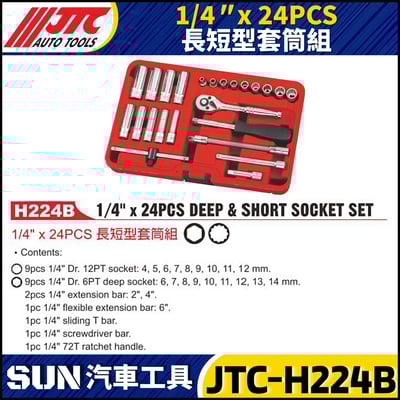 JTC-H224B 1/4" x 24PCS 長短型套筒組1