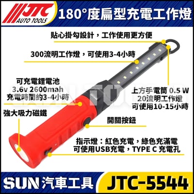 JTC-5544 180˚扁型充電工作燈2