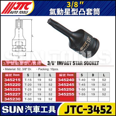 JTC-345215 345220 345225 345227 345230 345240 345245 345250 345255 3/8'' 氣動星型凸套筒2