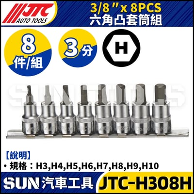 JTC-H308H 3/8" x 8PCS 六角凸套筒組1