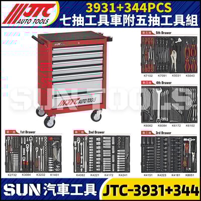JTC-3931+344PCS 七抽工具車附五抽工具組1