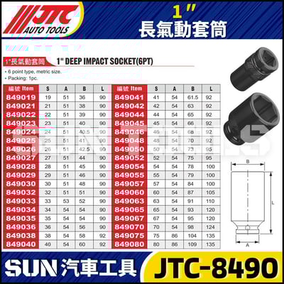JTC-849019 849021 849022 849023 849024 849025 1" 長氣動套筒2
