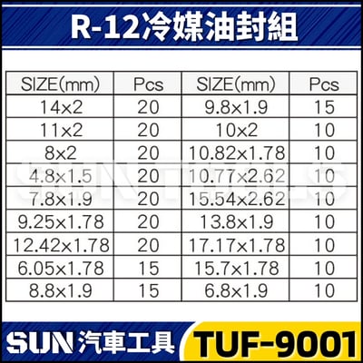 TUF-9001 265件 R-12 冷媒油封組2