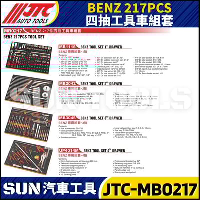 JTC-MB0217 BENZ 217PCS 四抽工具車組套2