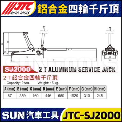 JTC-SJ2000 2T 鋁合金四輪千斤頂(膠輪)2