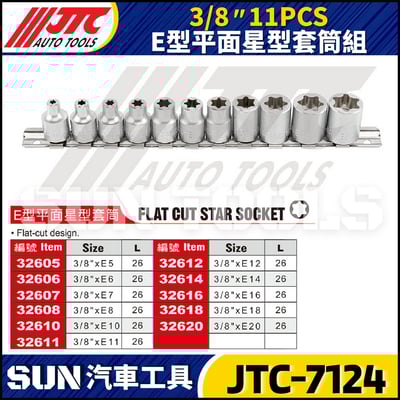 JTC-7124 3/8" 11PCS E型平面星型套筒組2