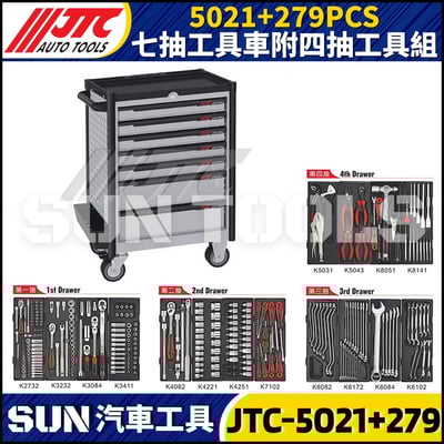 JTC-5021+279PCS 七抽工具車附四抽工具組1