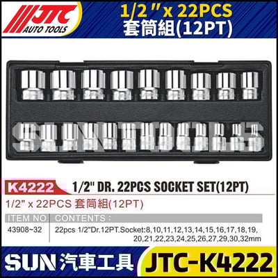 JTC-K4222 1/2" x 22PCS 套筒組(12PT)1
