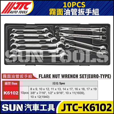 JTC-K6102 10PCS 霧面油管扳手組1