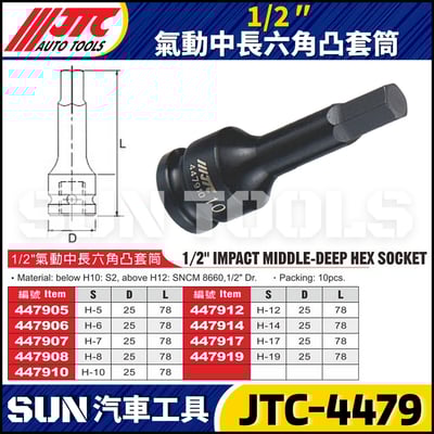 JTC-4479 1/2" 氣動中長六角凸套筒2