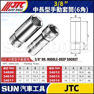 JTC-346 3/8" 中長型手動套筒 (6角)2