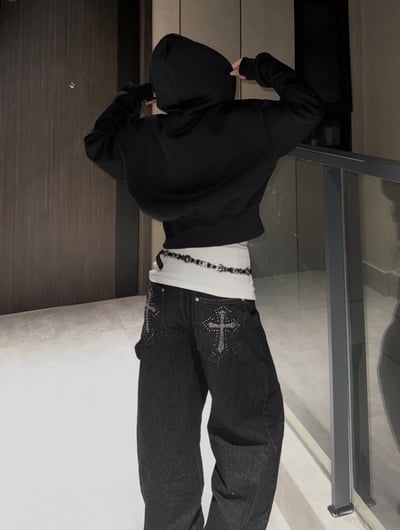 街頭韓系十字架豹紋復古牛仔3