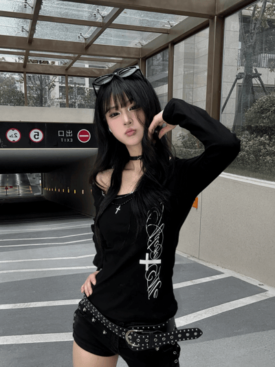 氛圍感美式十字辣妹親膚上衣+掛飾3