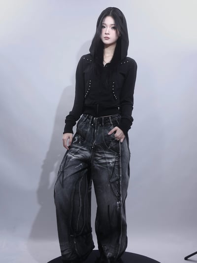 小眾設計重磅不規則塗鴉牛仔褲6