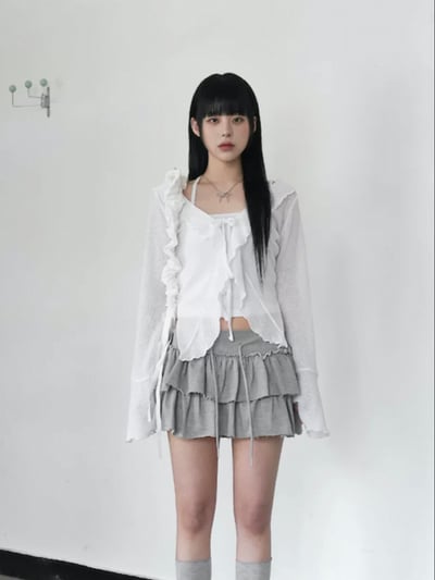 【韓代】荷葉邊綁帶修身上衣13