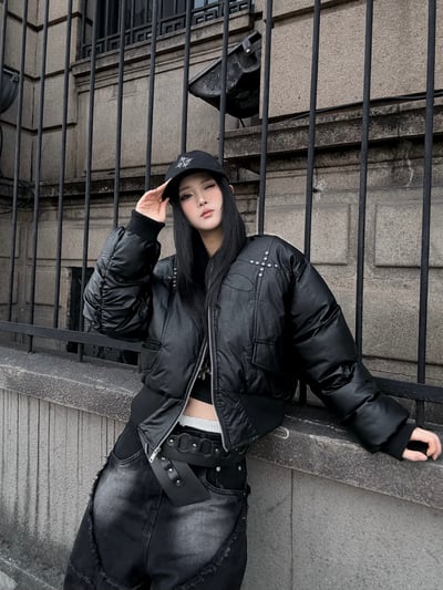 卯釘質感小眾短板羽絨外套6