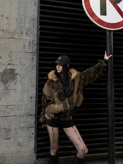 迷彩不撞款質感小眾毛毛外套2