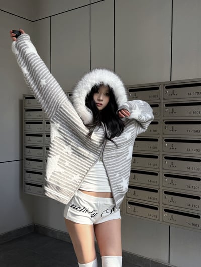 復古條文星星針織外套1