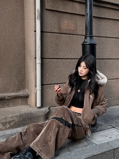 美拉德高領內刷毛合身外套（可拆毛帽）6