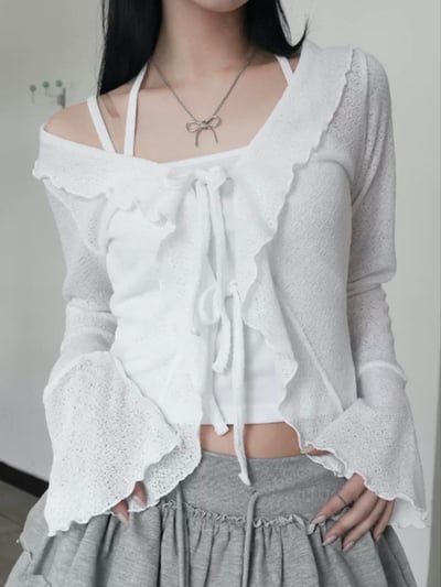 【韓代】荷葉邊綁帶修身上衣12