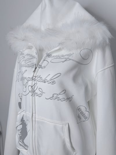 雪白復古字母毛邊連帽外套14