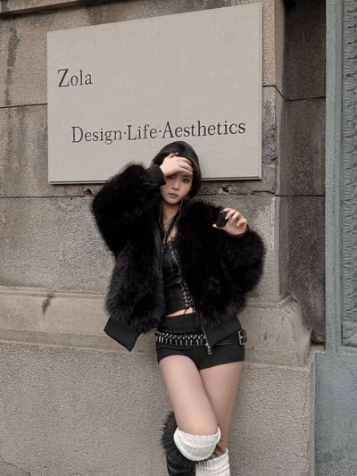 高級感御姐黑毛高領外套1