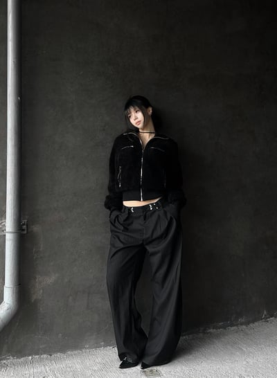 韓系羊羔毛立領合身外套3