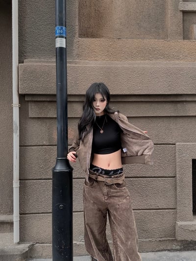 美拉德燈絨芯闊腿彎刀褲6