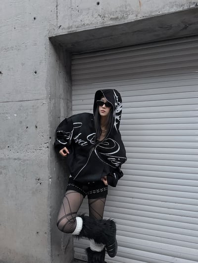 美式街頭中性全拉鏈字母外套1