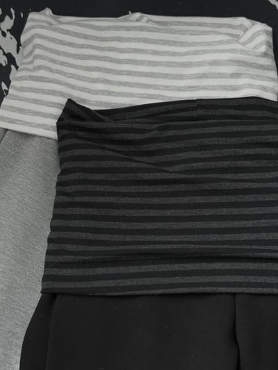 重磅加絨條紋拼接喇叭褲6