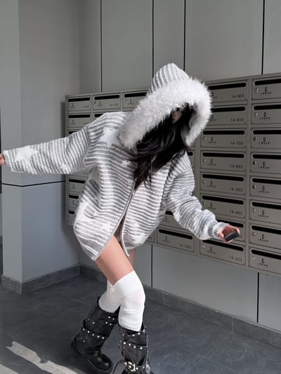 復古條文星星針織外套6