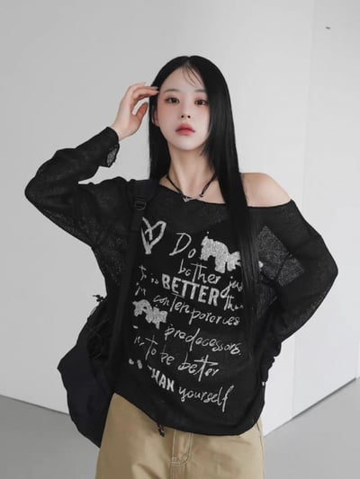 【韓代】美式塗鴉針織上衣6