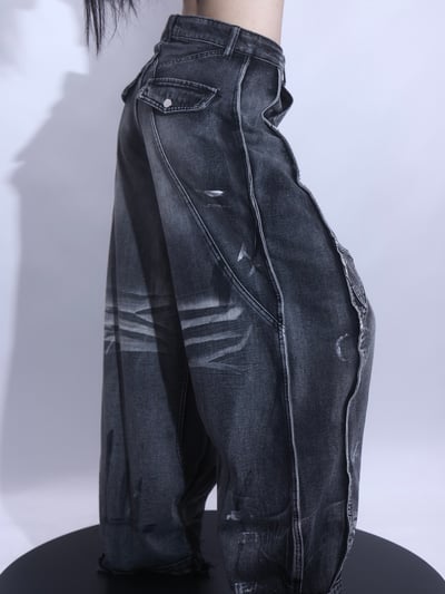 小眾設計重磅不規則塗鴉牛仔褲4