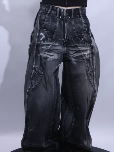 小眾設計重磅不規則塗鴉牛仔褲2