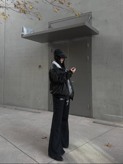 修身十字印花喇叭寬褲2