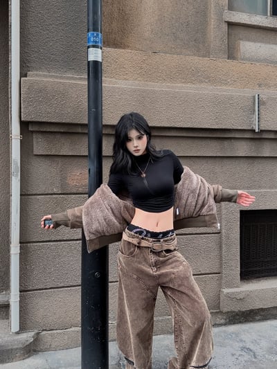 美拉德高領內刷毛合身外套（可拆毛帽）14