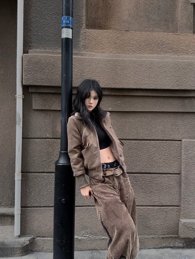 美拉德高領內刷毛合身外套（可拆毛帽）16