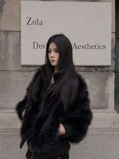 高級感御姐黑毛高領外套3