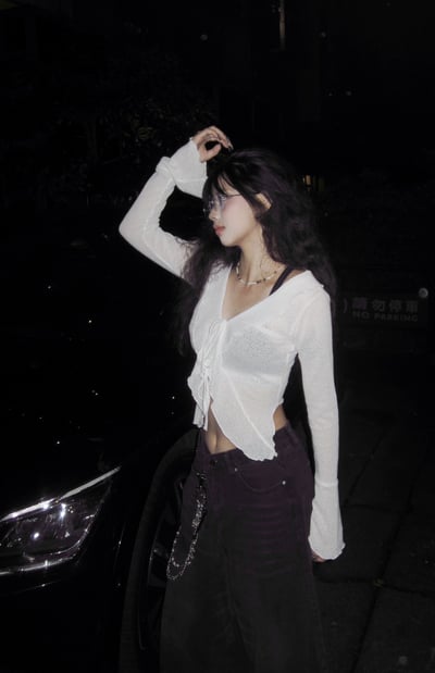 【韓代】荷葉邊綁帶修身上衣6