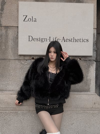 高級感御姐黑毛高領外套10