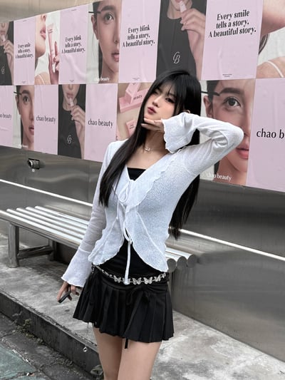 【韓代】荷葉邊綁帶修身上衣1