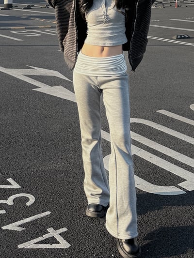 重磅加絨條紋拼接喇叭褲3