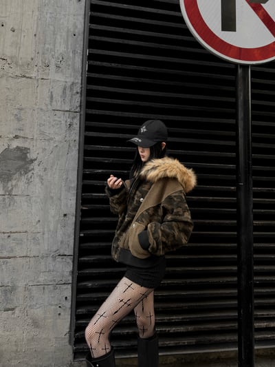 迷彩不撞款質感小眾毛毛外套1