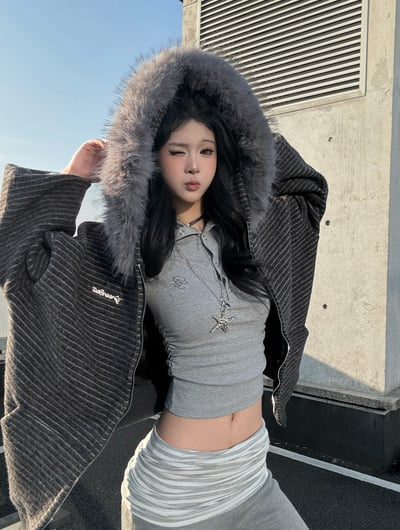 親膚收腰排扣條紋翻領上衣4