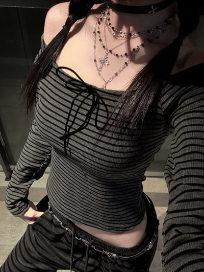 莫代爾棉日常韓系條紋平口上衣5