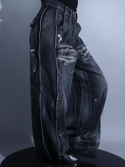 小眾設計重磅不規則塗鴉牛仔褲5